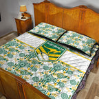 Australia Rugby Kangaroo Quilt Bed Set White Aboriginal Dot Geometry