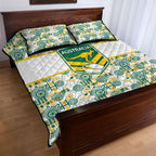 Australia Rugby Kangaroo Quilt Bed Set White Aboriginal Dot Geometry