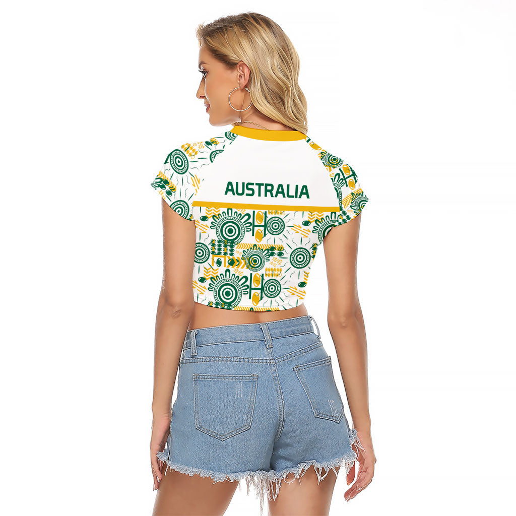 Australia Rugby Kangaroo Raglan Cropped T Shirt White Aboriginal Dot Geometry