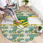 Australia Rugby Kangaroo Round Carpet White Aboriginal Dot Geometry