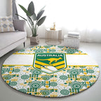 Australia Rugby Kangaroo Round Carpet White Aboriginal Dot Geometry