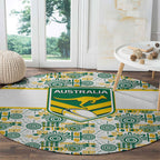 Australia Rugby Kangaroo Round Carpet White Aboriginal Dot Geometry