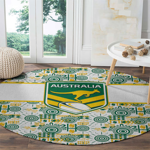 Australia Rugby Kangaroo Round Carpet White Aboriginal Dot Geometry