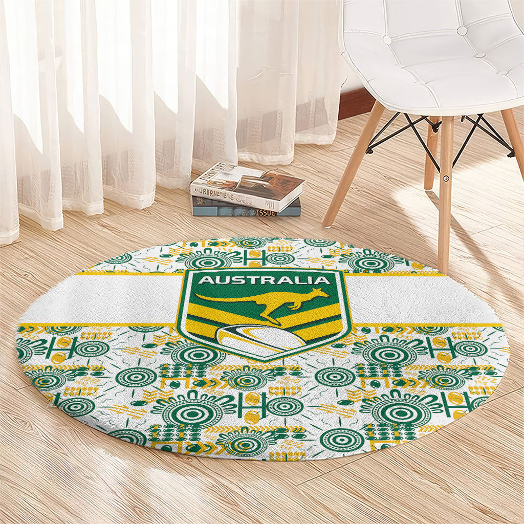 Australia Rugby Kangaroo Round Carpet White Aboriginal Dot Geometry