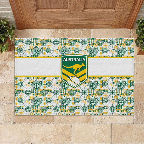 Australia Rugby Kangaroo Rubber Doormat White Aboriginal Dot Geometry