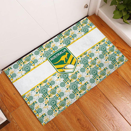 Australia Rugby Kangaroo Rubber Doormat White Aboriginal Dot Geometry