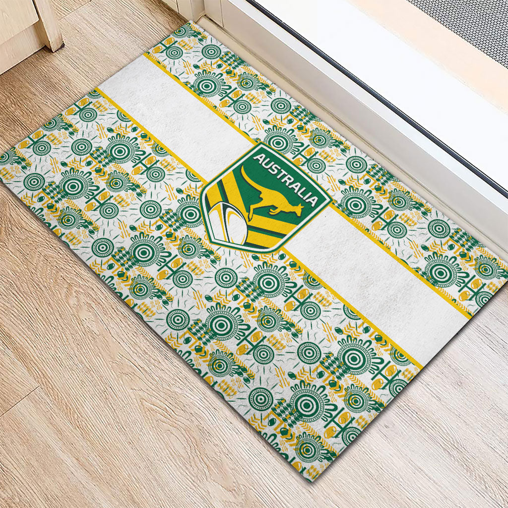 Australia Rugby Kangaroo Rubber Doormat White Aboriginal Dot Geometry
