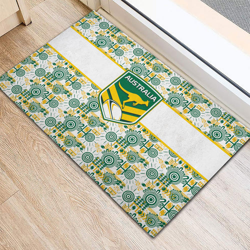 Australia Rugby Kangaroo Rubber Doormat White Aboriginal Dot Geometry