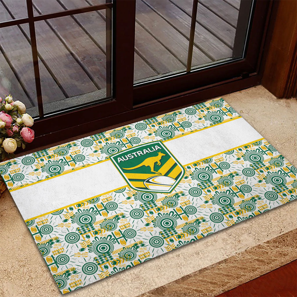 Australia Rugby Kangaroo Rubber Doormat White Aboriginal Dot Geometry