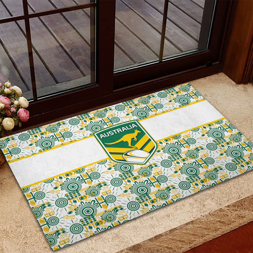 Australia Rugby Kangaroo Rubber Doormat White Aboriginal Dot Geometry
