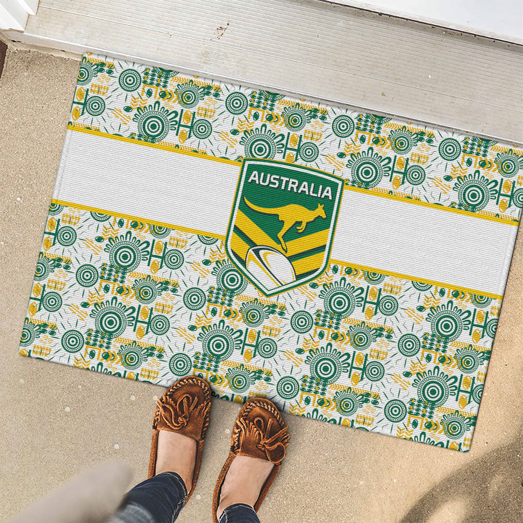 Australia Rugby Kangaroo Rubber Doormat White Aboriginal Dot Geometry