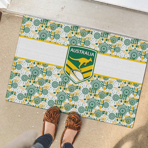 Australia Rugby Kangaroo Rubber Doormat White Aboriginal Dot Geometry