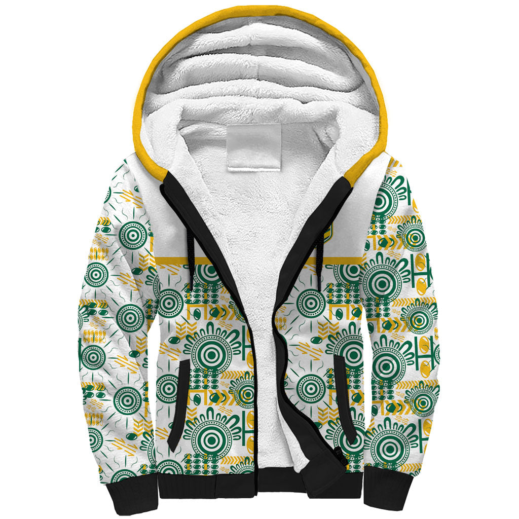 Australia Rugby Kangaroo Sherpa Hoodie White Aboriginal Dot Geometry