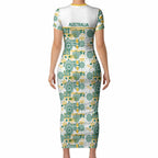 Australia Rugby Kangaroo Short Sleeve Bodycon Dress White Aboriginal Dot Geometry