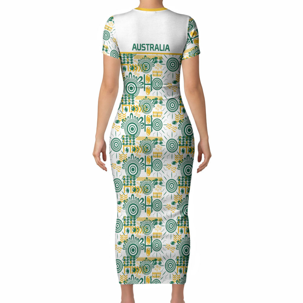 Australia Rugby Kangaroo Short Sleeve Bodycon Dress White Aboriginal Dot Geometry