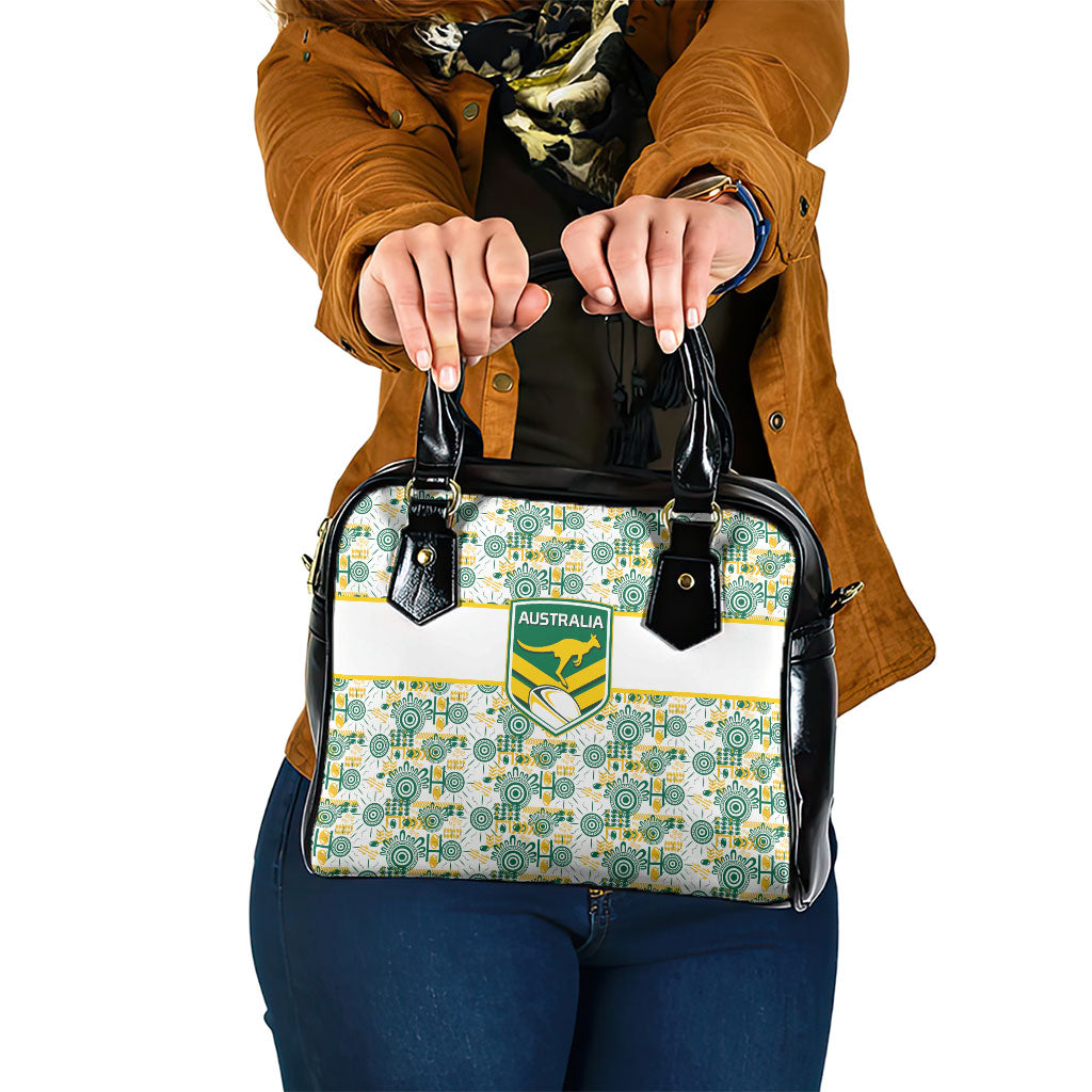 Australia Rugby Kangaroo Shoulder Handbag White Aboriginal Dot Geometry