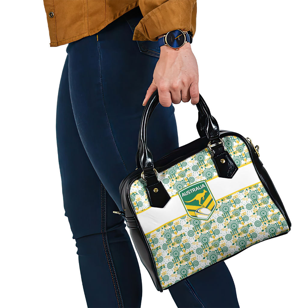 Australia Rugby Kangaroo Shoulder Handbag White Aboriginal Dot Geometry