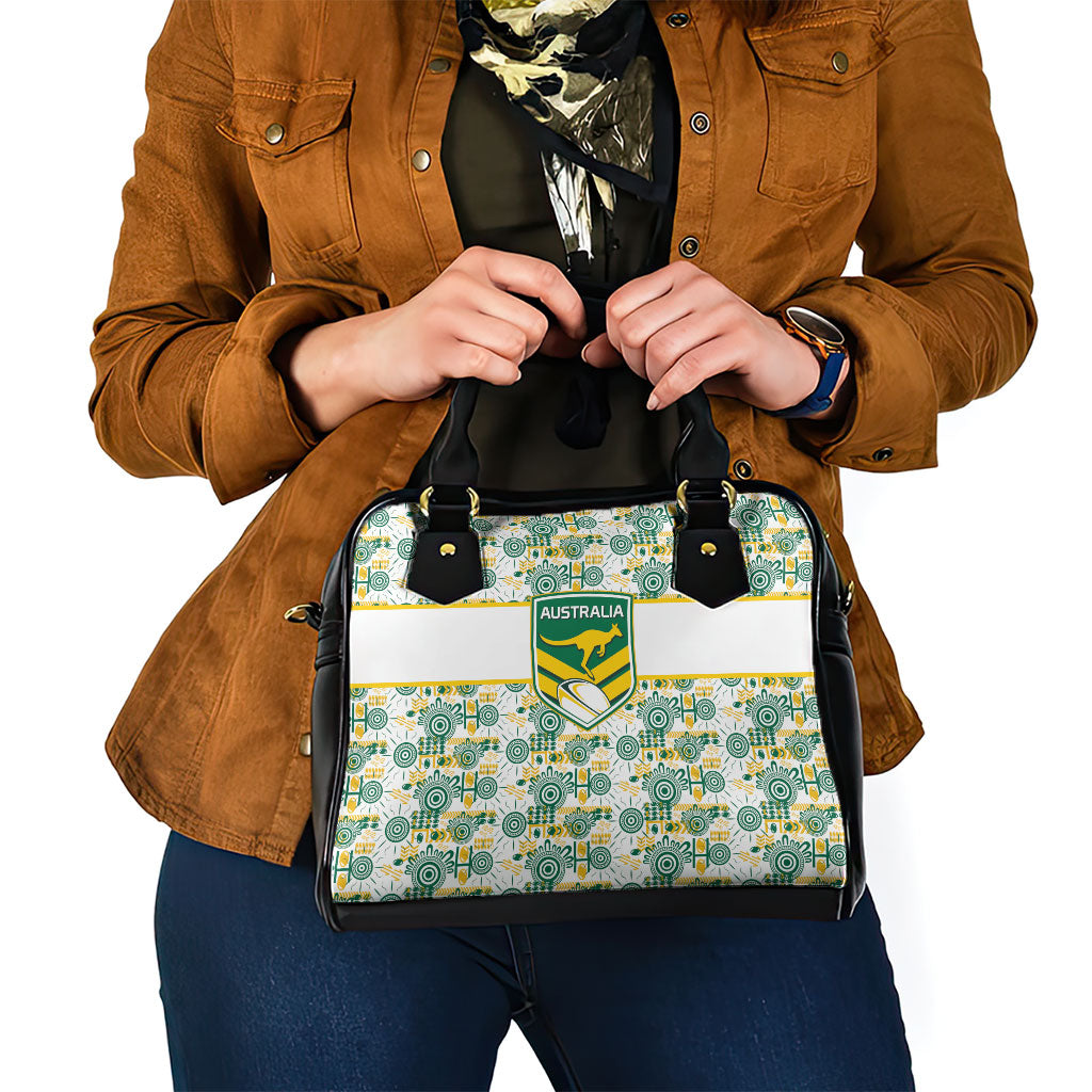 Australia Rugby Kangaroo Shoulder Handbag White Aboriginal Dot Geometry