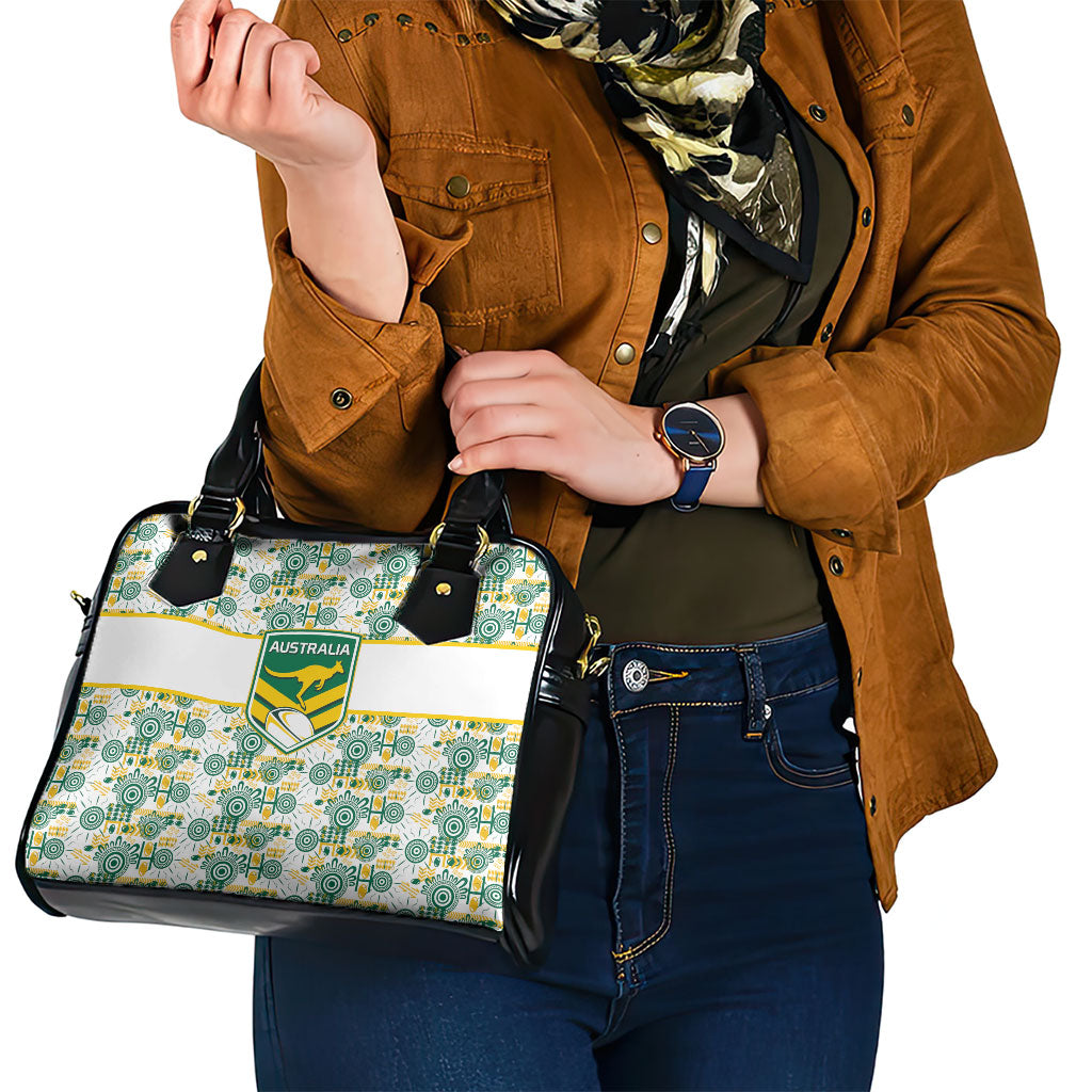 Australia Rugby Kangaroo Shoulder Handbag White Aboriginal Dot Geometry