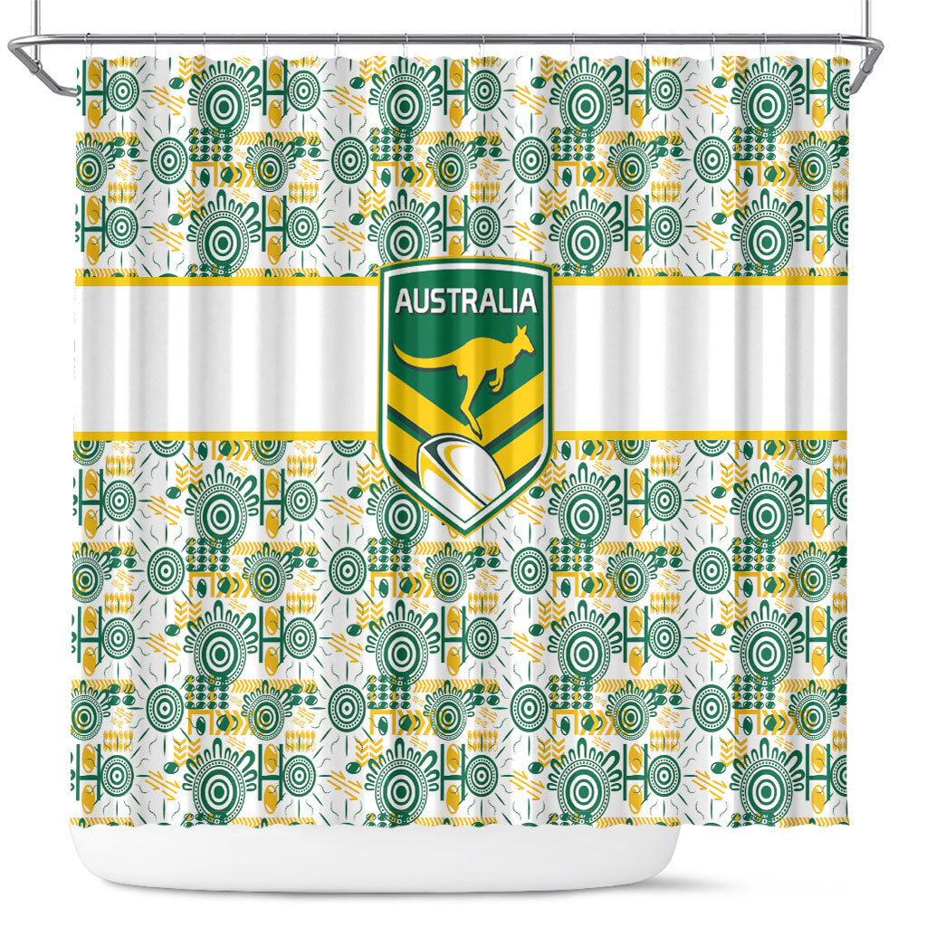Australia Rugby Kangaroo Shower Curtain White Aboriginal Dot Geometry