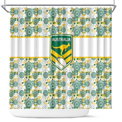 Australia Rugby Kangaroo Shower Curtain White Aboriginal Dot Geometry