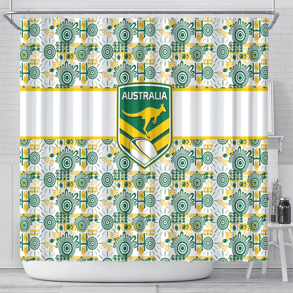 Australia Rugby Kangaroo Shower Curtain White Aboriginal Dot Geometry