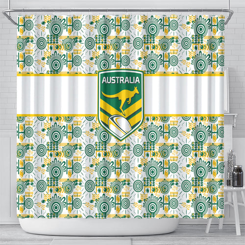 Australia Rugby Kangaroo Shower Curtain White Aboriginal Dot Geometry