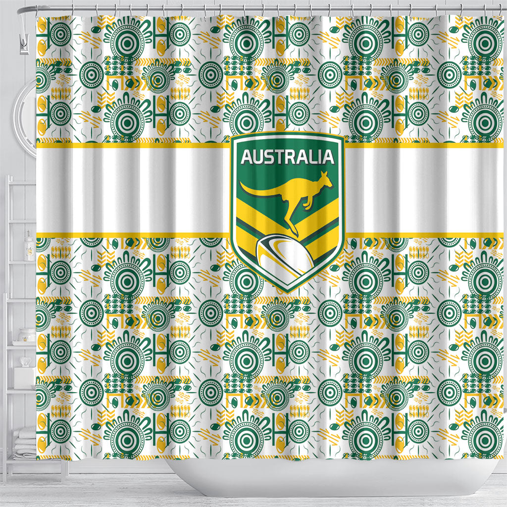 Australia Rugby Kangaroo Shower Curtain White Aboriginal Dot Geometry