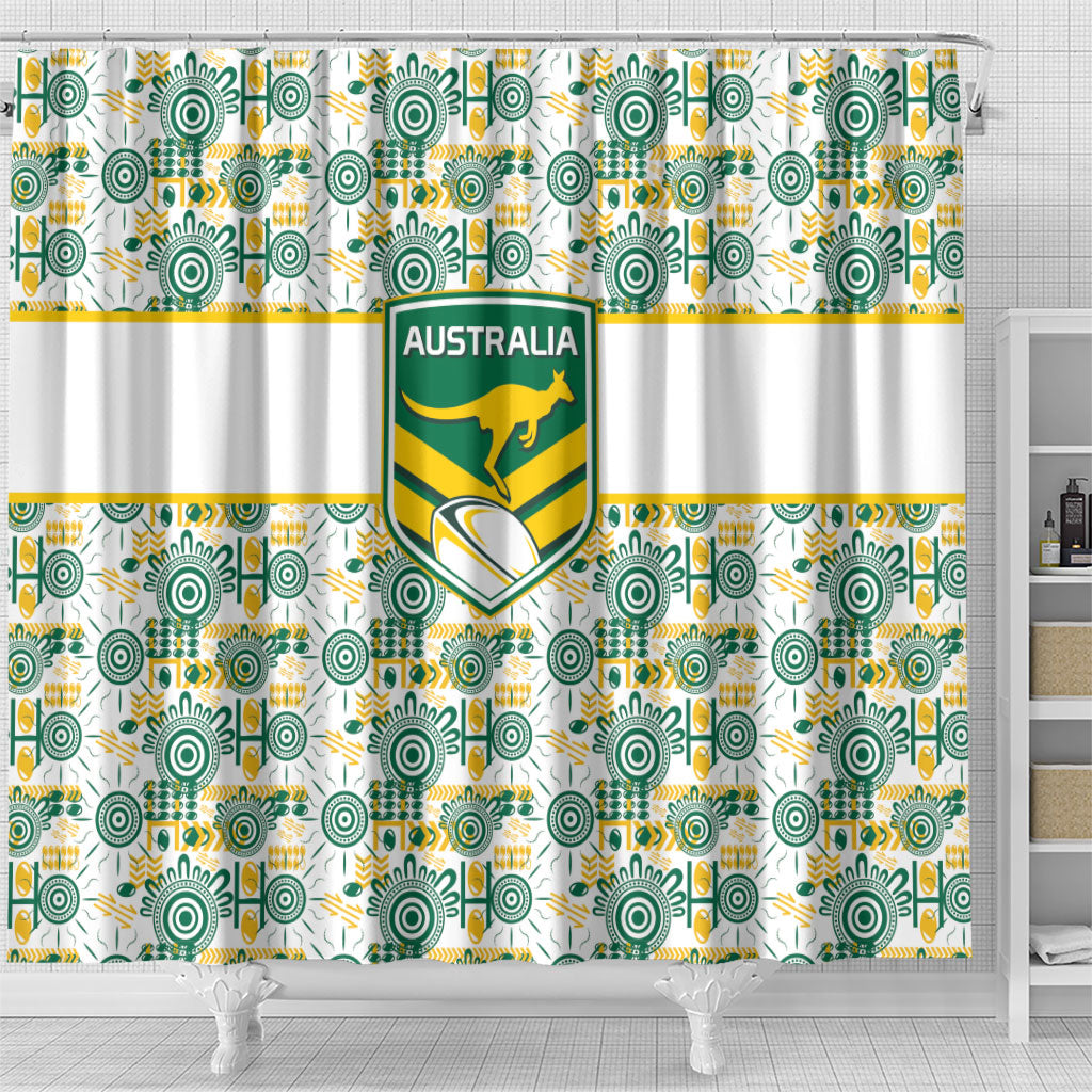 Australia Rugby Kangaroo Shower Curtain White Aboriginal Dot Geometry
