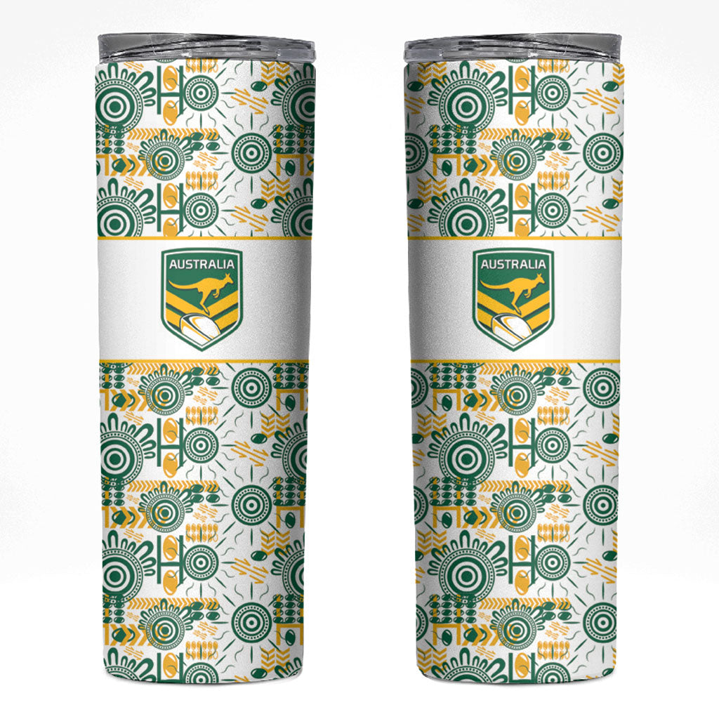 Australia Rugby Kangaroo Skinny Tumbler White Aboriginal Dot Geometry