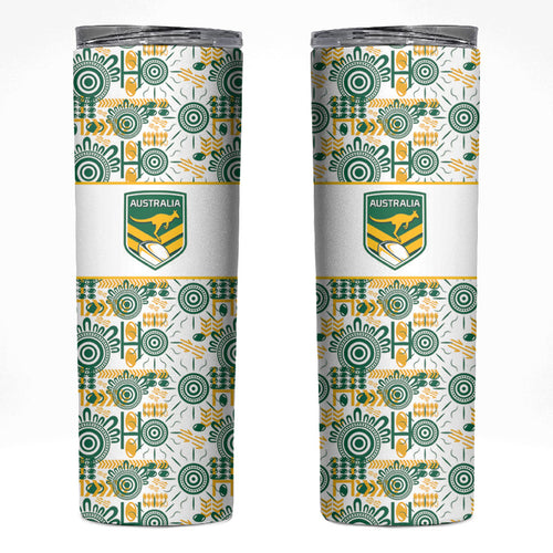 Australia Rugby Kangaroo Skinny Tumbler White Aboriginal Dot Geometry
