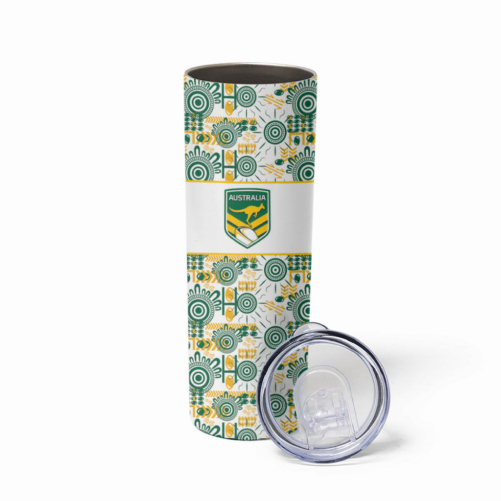 Australia Rugby Kangaroo Skinny Tumbler White Aboriginal Dot Geometry
