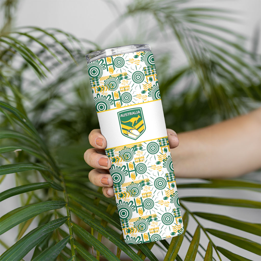 Australia Rugby Kangaroo Skinny Tumbler White Aboriginal Dot Geometry