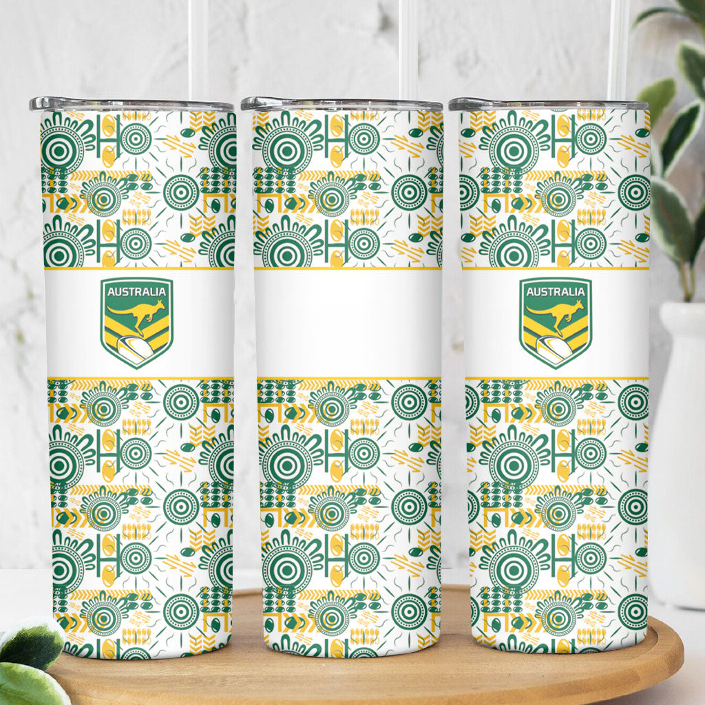 Australia Rugby Kangaroo Skinny Tumbler White Aboriginal Dot Geometry
