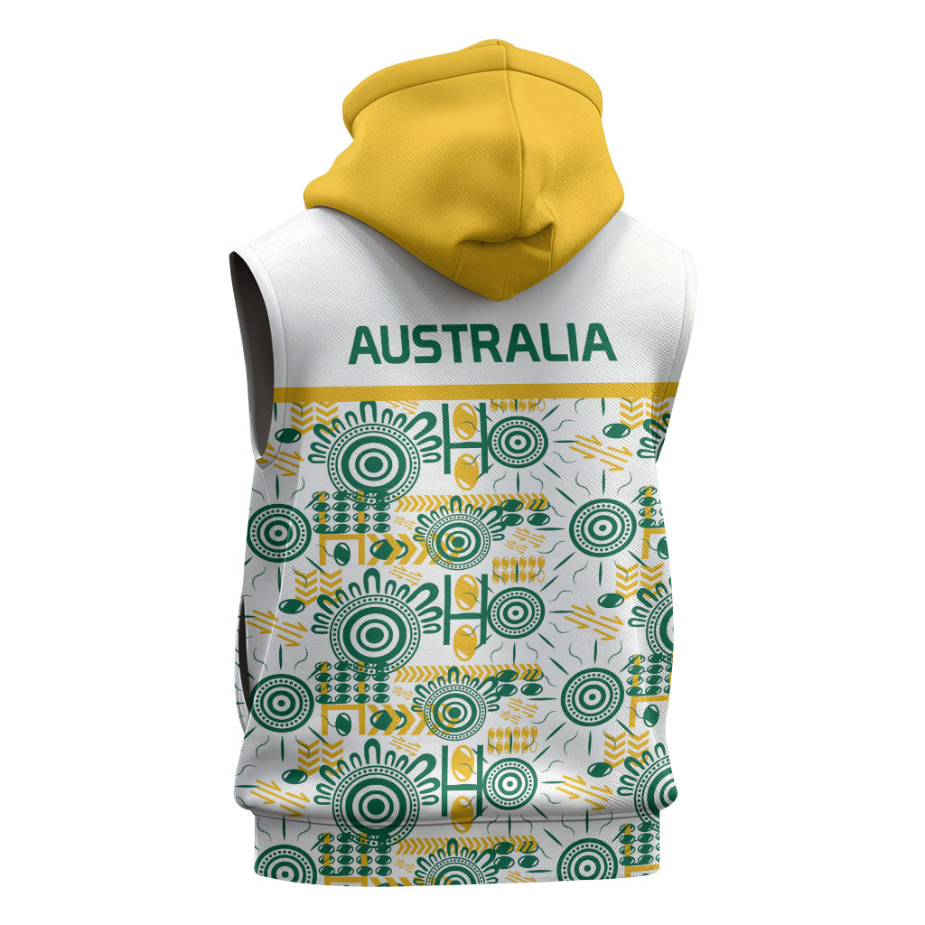 Australia Rugby Kangaroo Sleeveless Hoodie White Aboriginal Dot Geometry