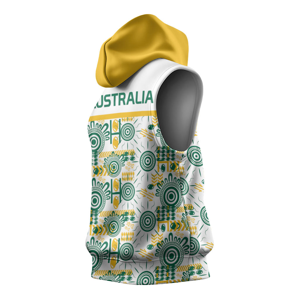 Australia Rugby Kangaroo Sleeveless Hoodie White Aboriginal Dot Geometry