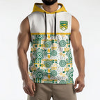 Australia Rugby Kangaroo Sleeveless Hoodie White Aboriginal Dot Geometry