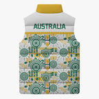 Australia Rugby Kangaroo Sleeveless Puffer Jacket White Aboriginal Dot Geometry