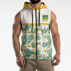 Australia Rugby Kangaroo Sleeveless Zip Hoodie White Aboriginal Dot Geometry
