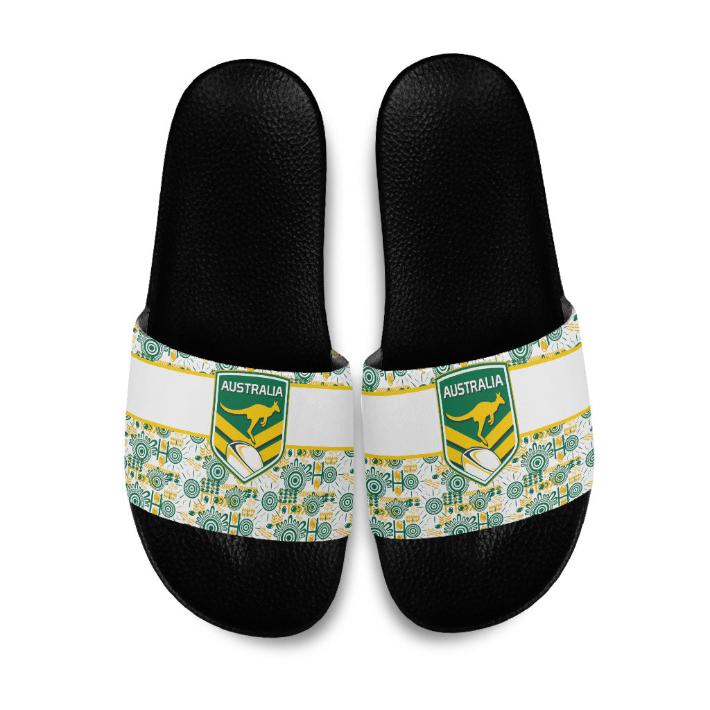 Australia Rugby Kangaroo Slide Sandals White Aboriginal Dot Geometry