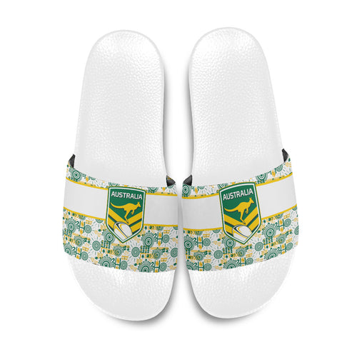 Australia Rugby Kangaroo Slide Sandals White Aboriginal Dot Geometry