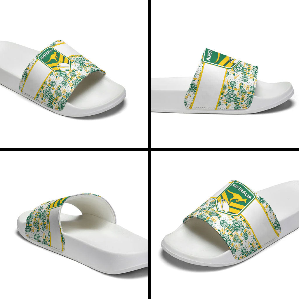 Australia Rugby Kangaroo Slide Sandals White Aboriginal Dot Geometry