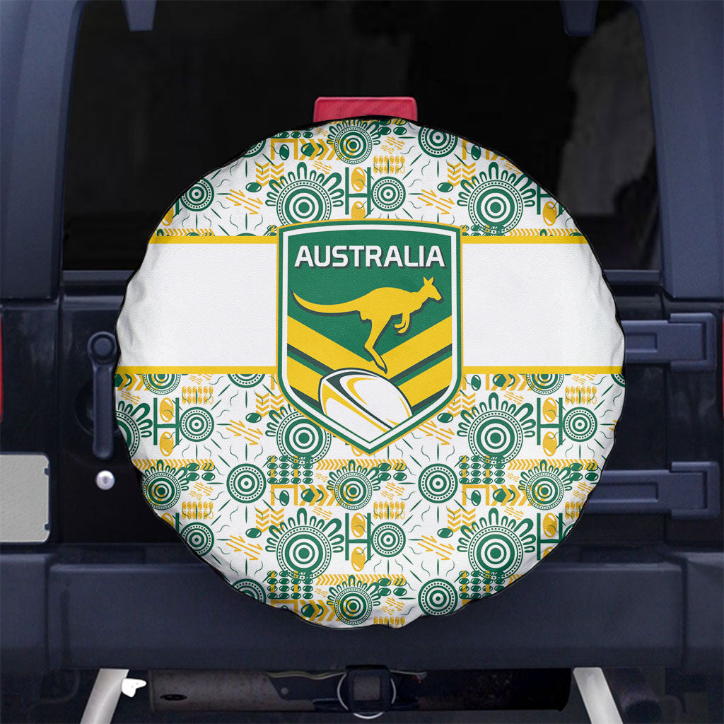 Australia Rugby Kangaroo Spare Tire Cover White Aboriginal Dot Geometry
