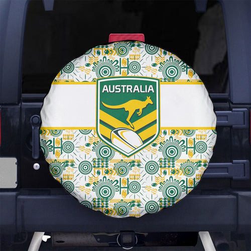 Australia Rugby Kangaroo Spare Tire Cover White Aboriginal Dot Geometry