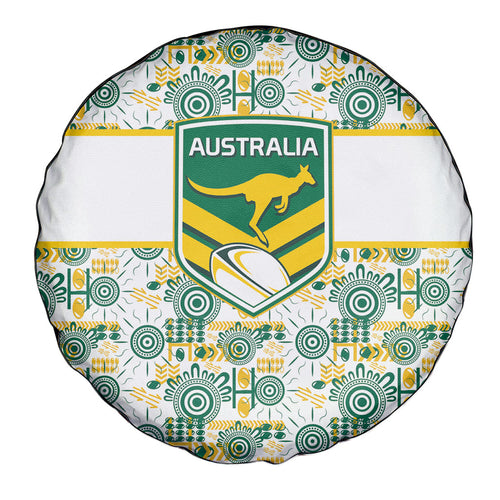 Australia Rugby Kangaroo Spare Tire Cover White Aboriginal Dot Geometry
