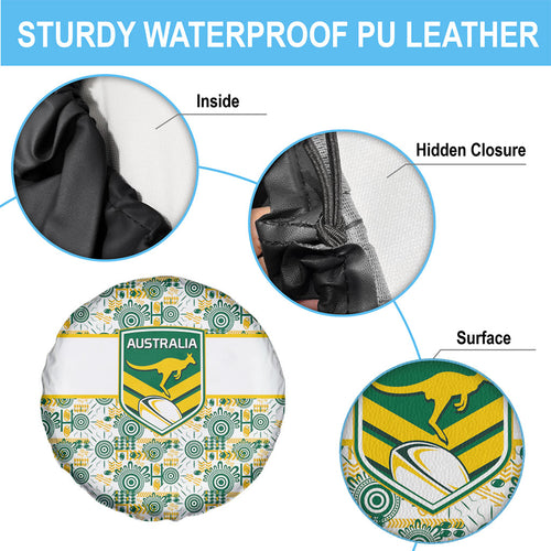 Australia Rugby Kangaroo Spare Tire Cover White Aboriginal Dot Geometry