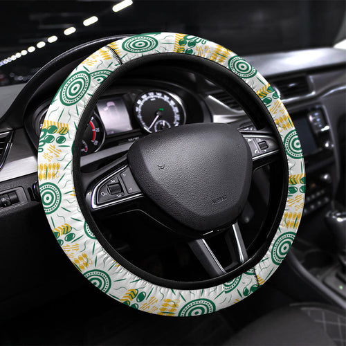 Australia Rugby Kangaroo Steering Wheel Cover White Aboriginal Dot Geometry
