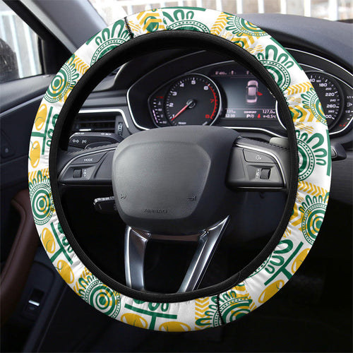 Australia Rugby Kangaroo Steering Wheel Cover White Aboriginal Dot Geometry