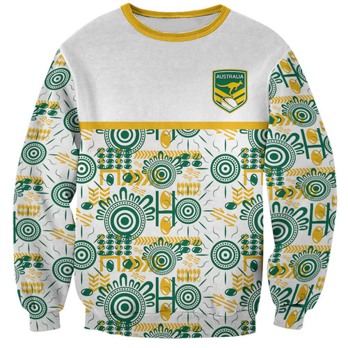 Australia Rugby Kangaroo Sweatshirt White Aboriginal Dot Geometry