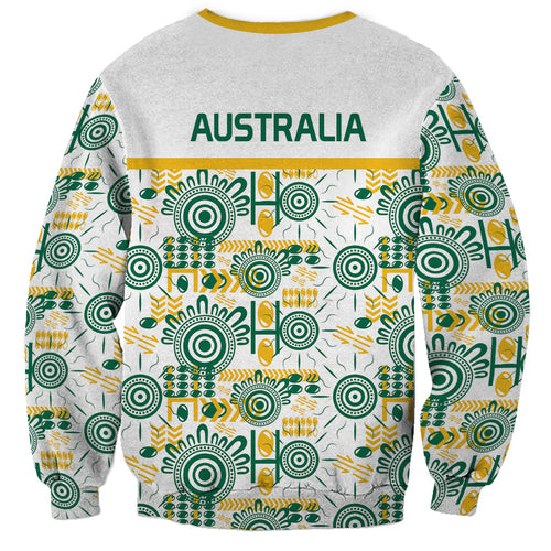 Australia Rugby Kangaroo Sweatshirt White Aboriginal Dot Geometry